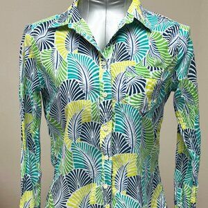 Stylus Women Blouse Top Size PM Petite Green Fern Print, Lightweight